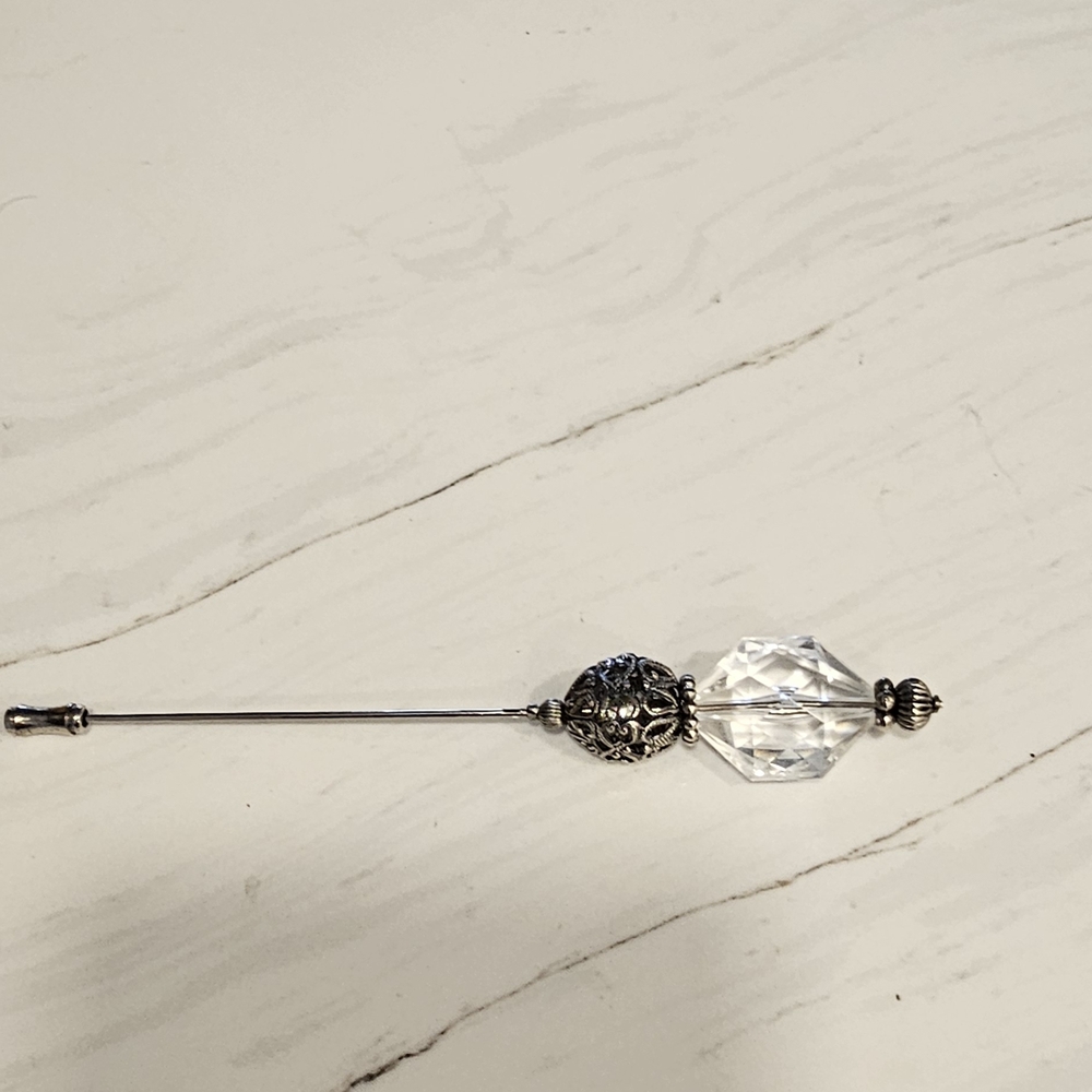 Elegant Silver and Crystal Stick Pin